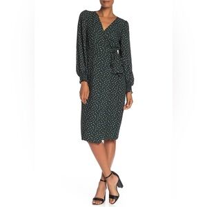 MAX STUDIO Multi Dot Long Sleeve Green Wrap Dress